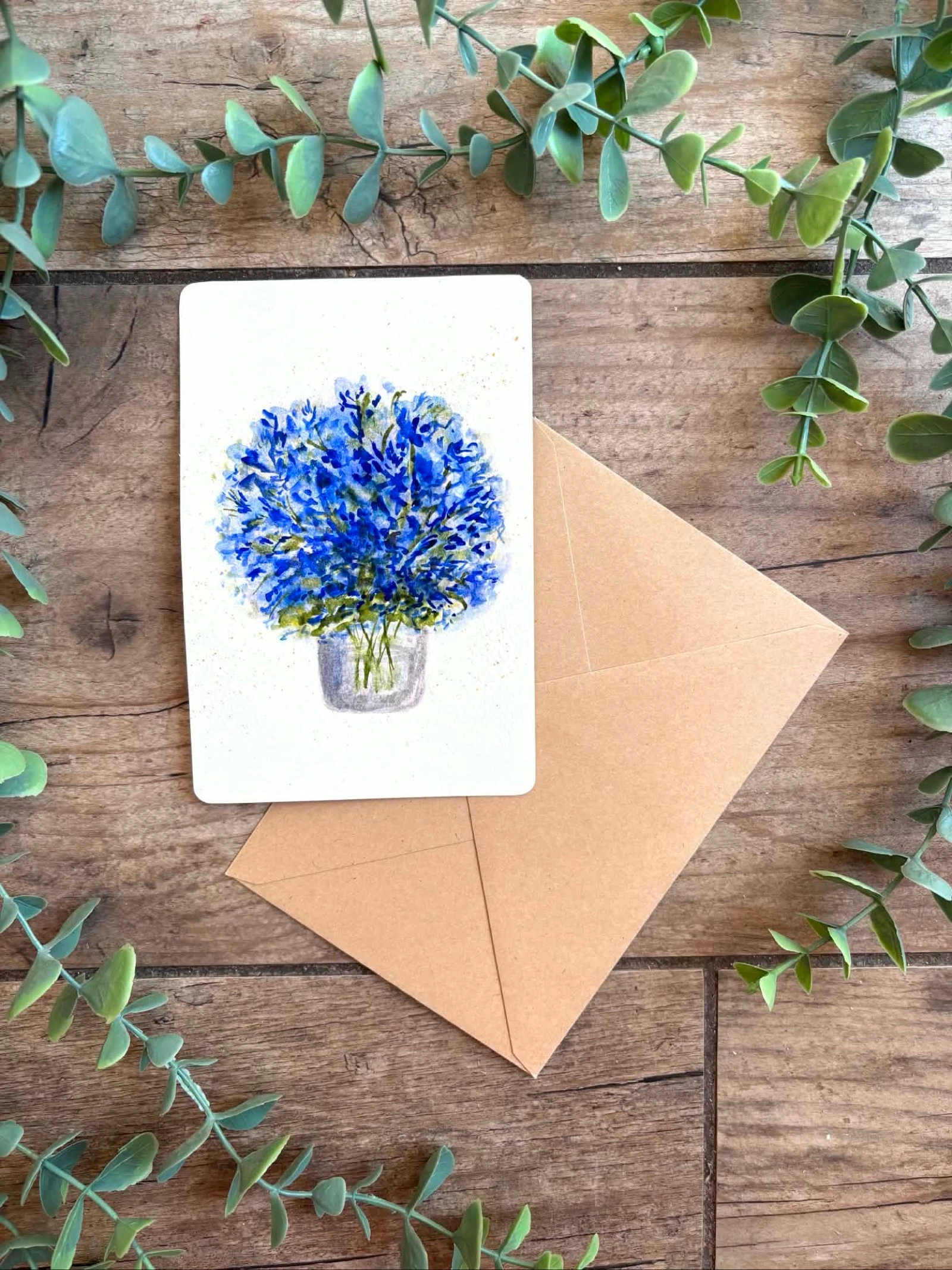 Peinture aquarelle  cArte bouquet de fleurs bleus 